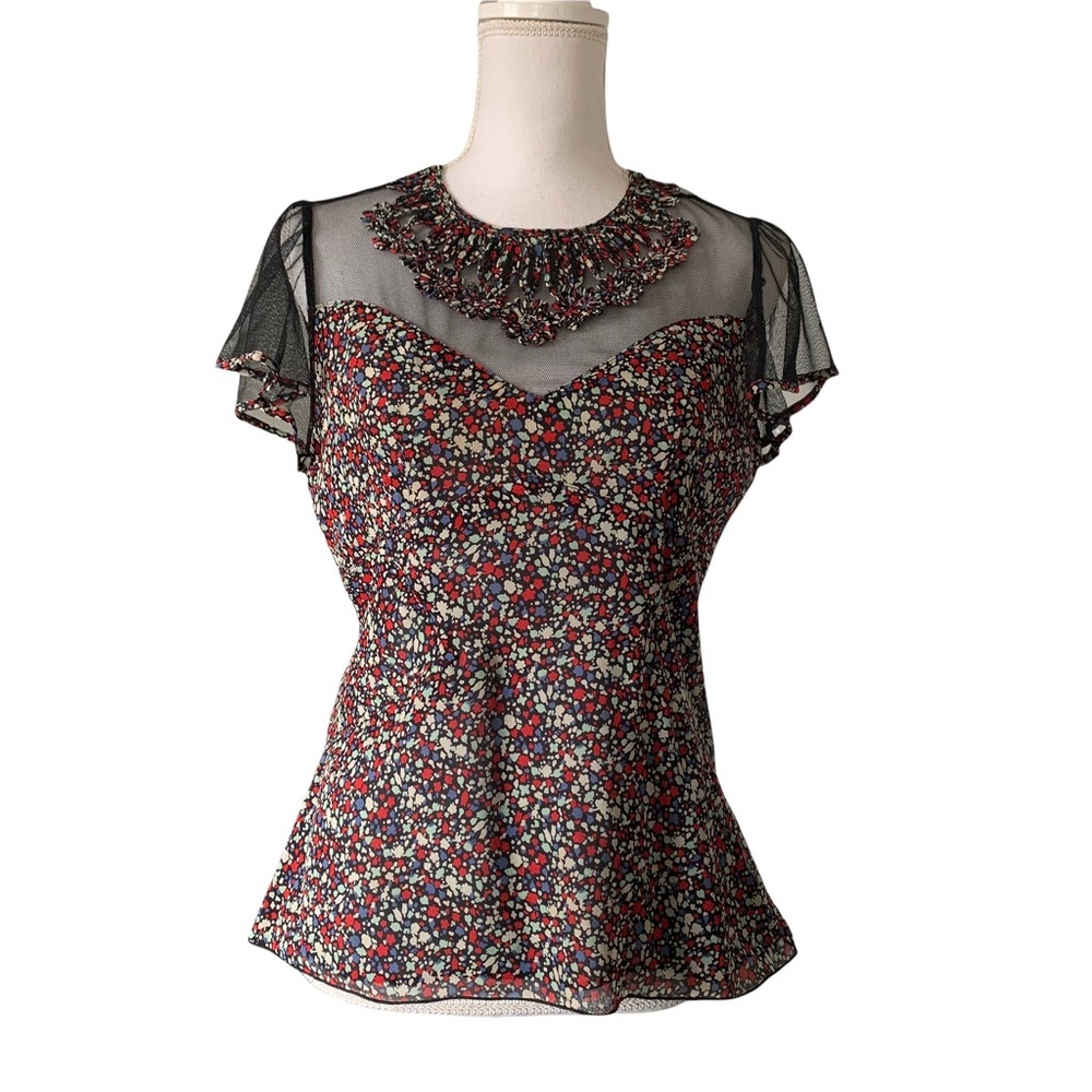 34. Ann Sui Flutter Sleeve Floral Top Size 6